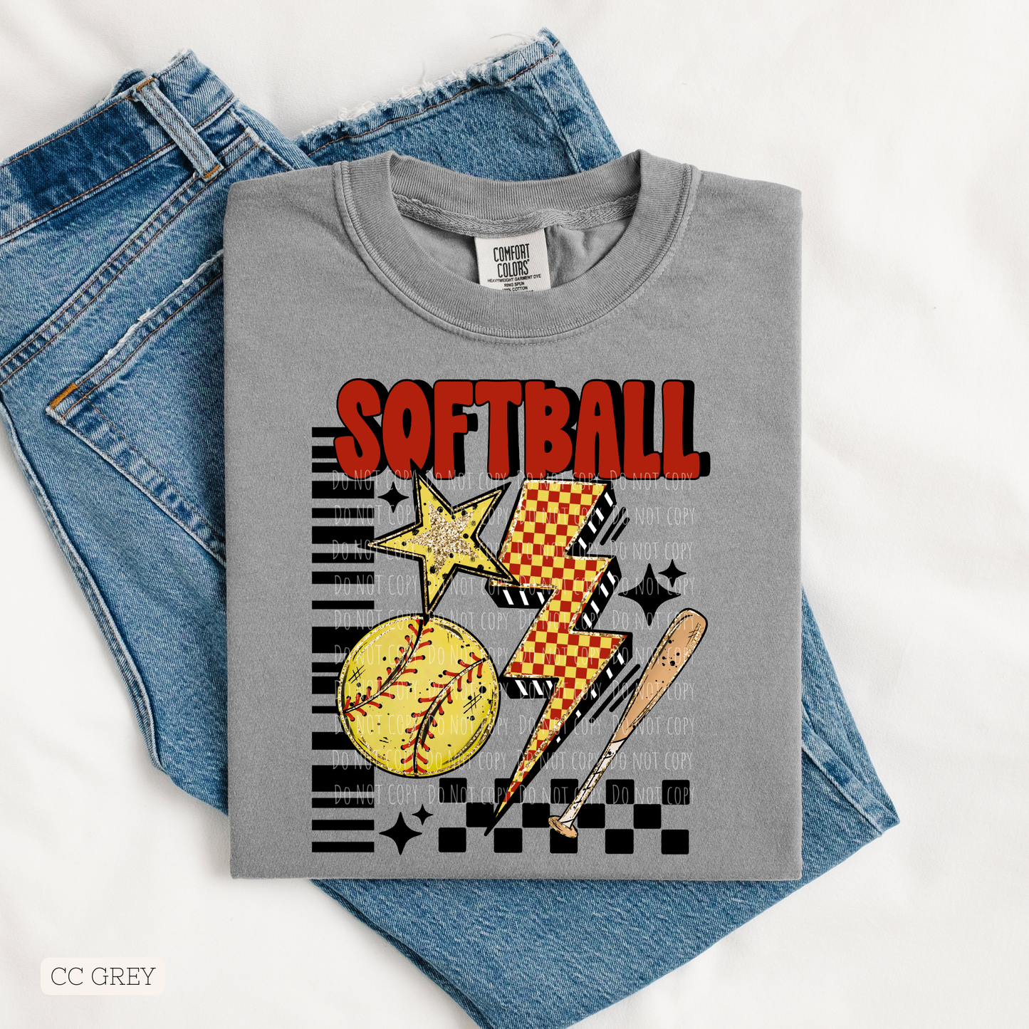 Softball Mama Checkered Lightning Bolt