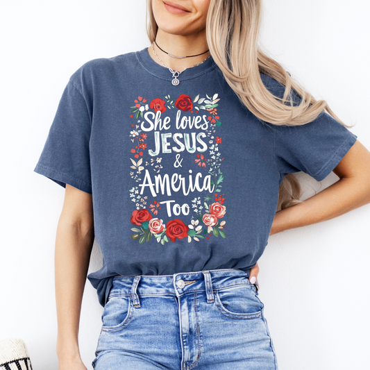 She Loves Jesus And America Too Floral