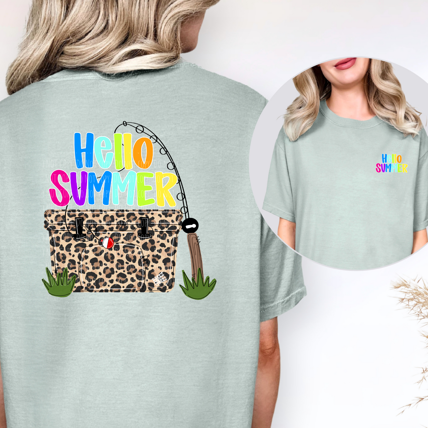 Hello Summer Leopard Cooler Front and Back