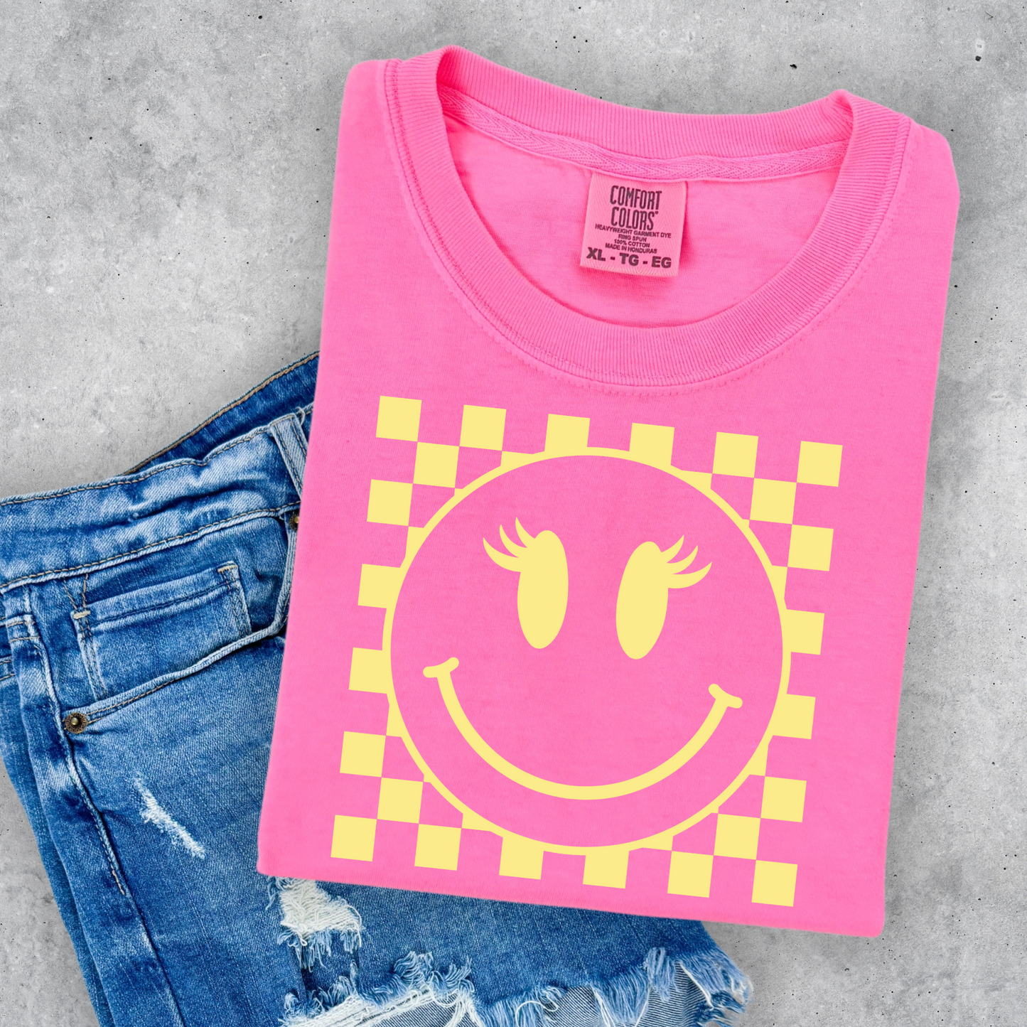 Yellow Lash Eye Smile Checkered