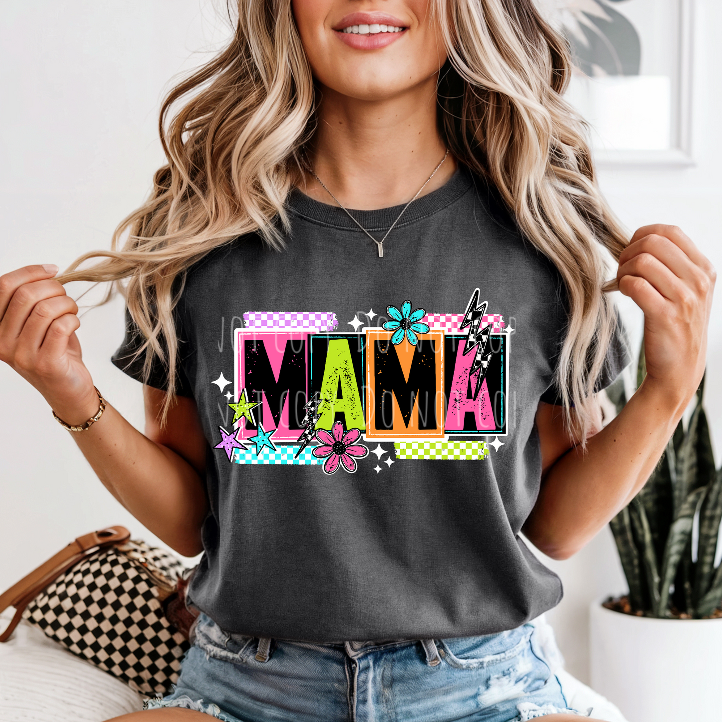 Mama Colorful Checkered Floral