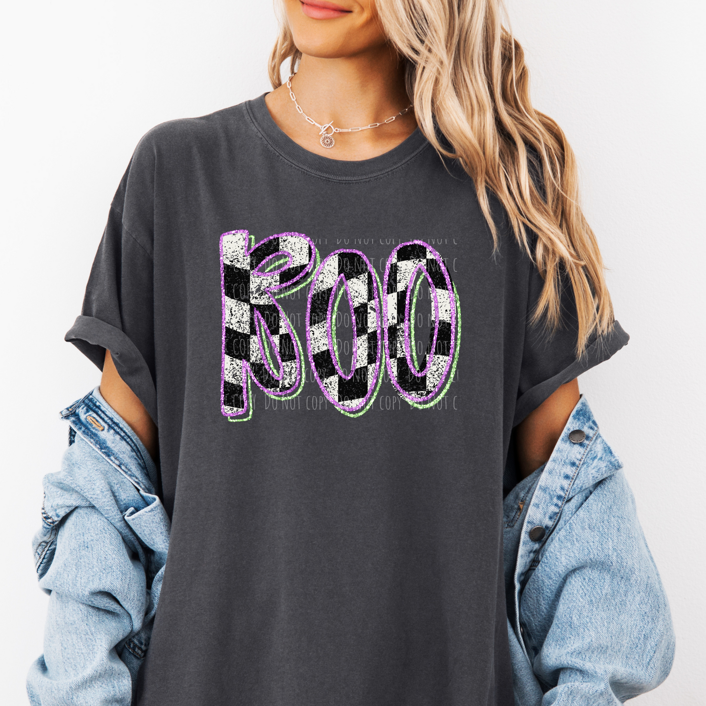 Boo Faux Glittered Checkered