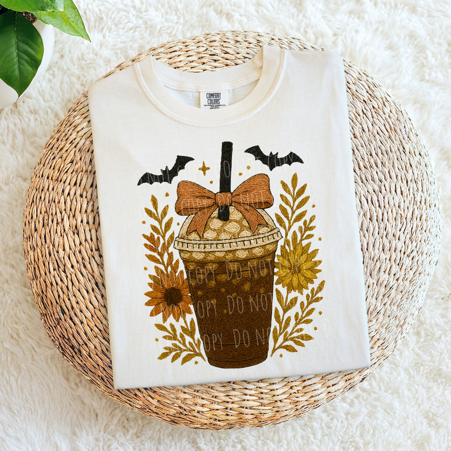 Faux Embroidery Halloween Coffee