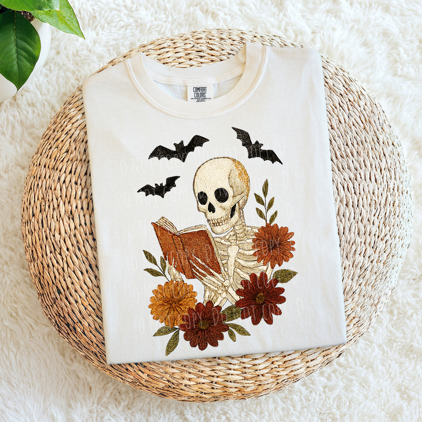 Faux Embroidery Reading Skelly