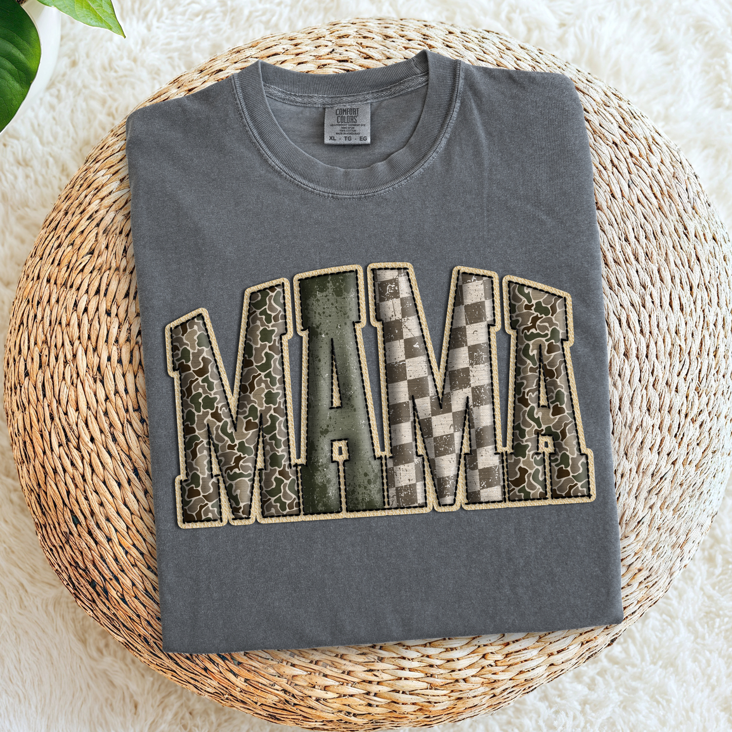 Mama Camo Faux Embroidery