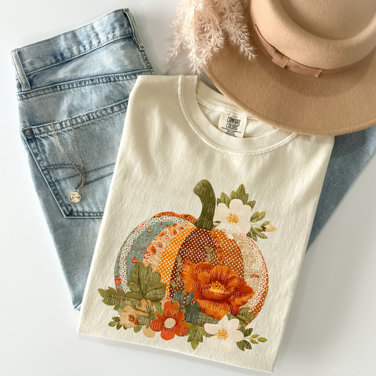 Faux Embroidery Floral Pumpkin
