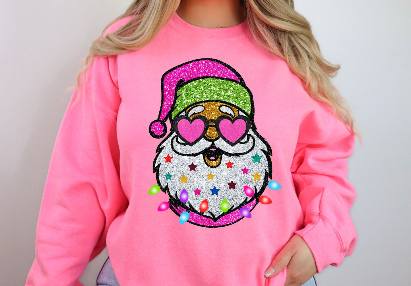 Faux Glitter Colorful Santa
