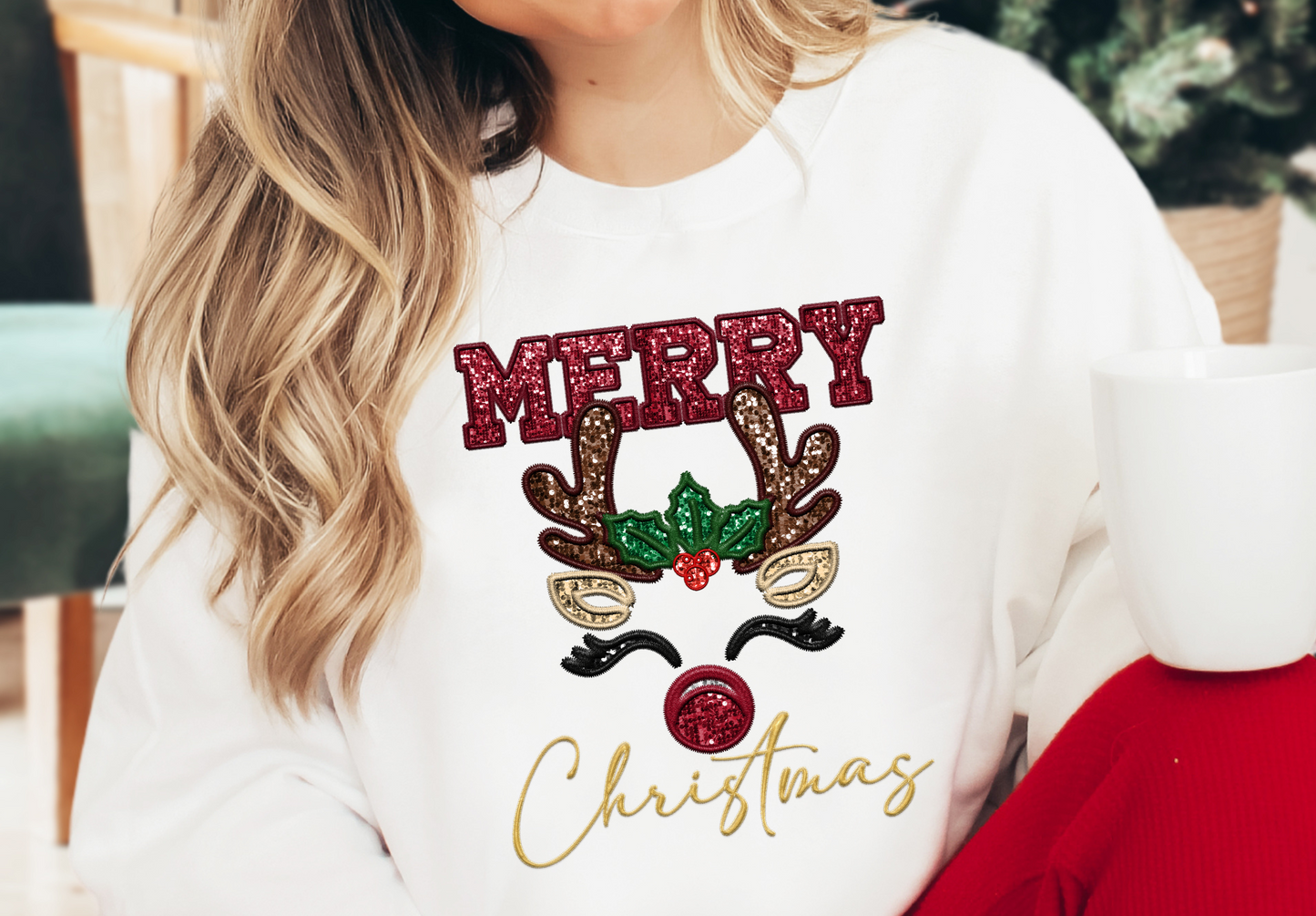 Merry Christmas Reindeer faux