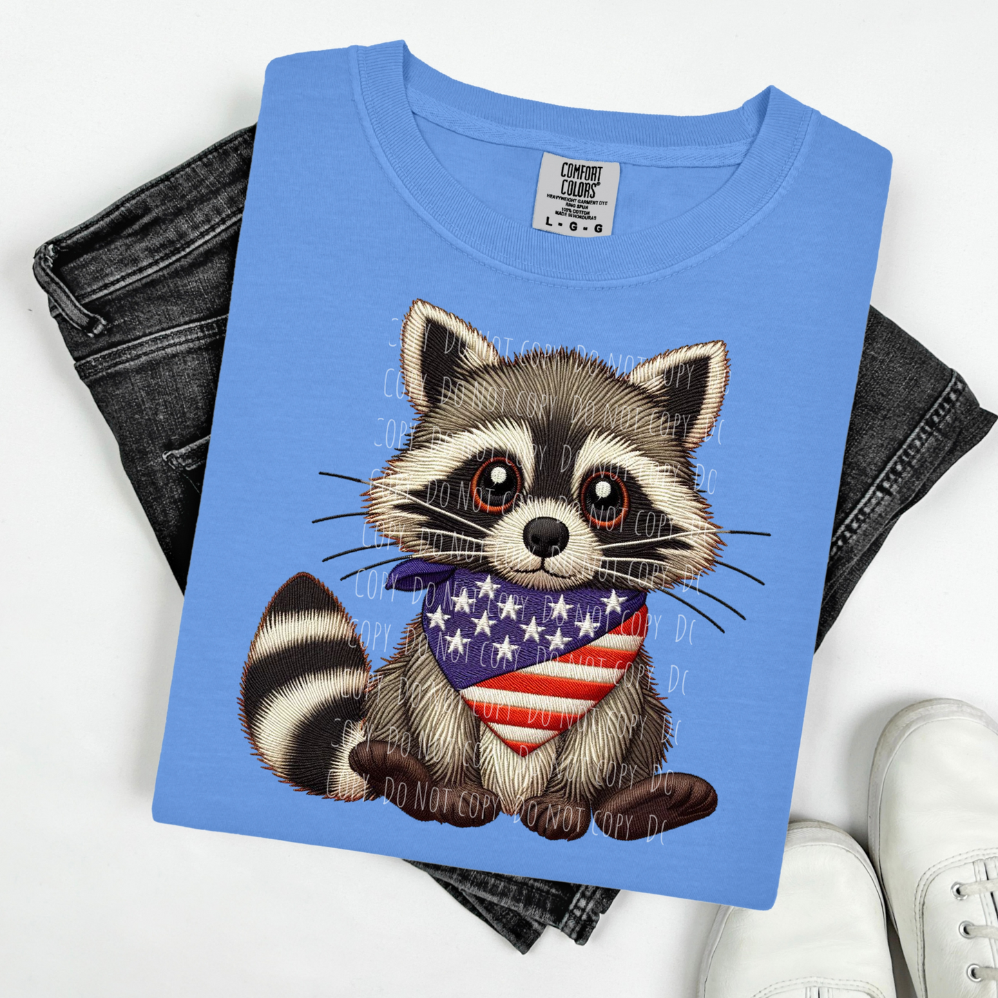 Faux Embroidery Patriotic Raccoon