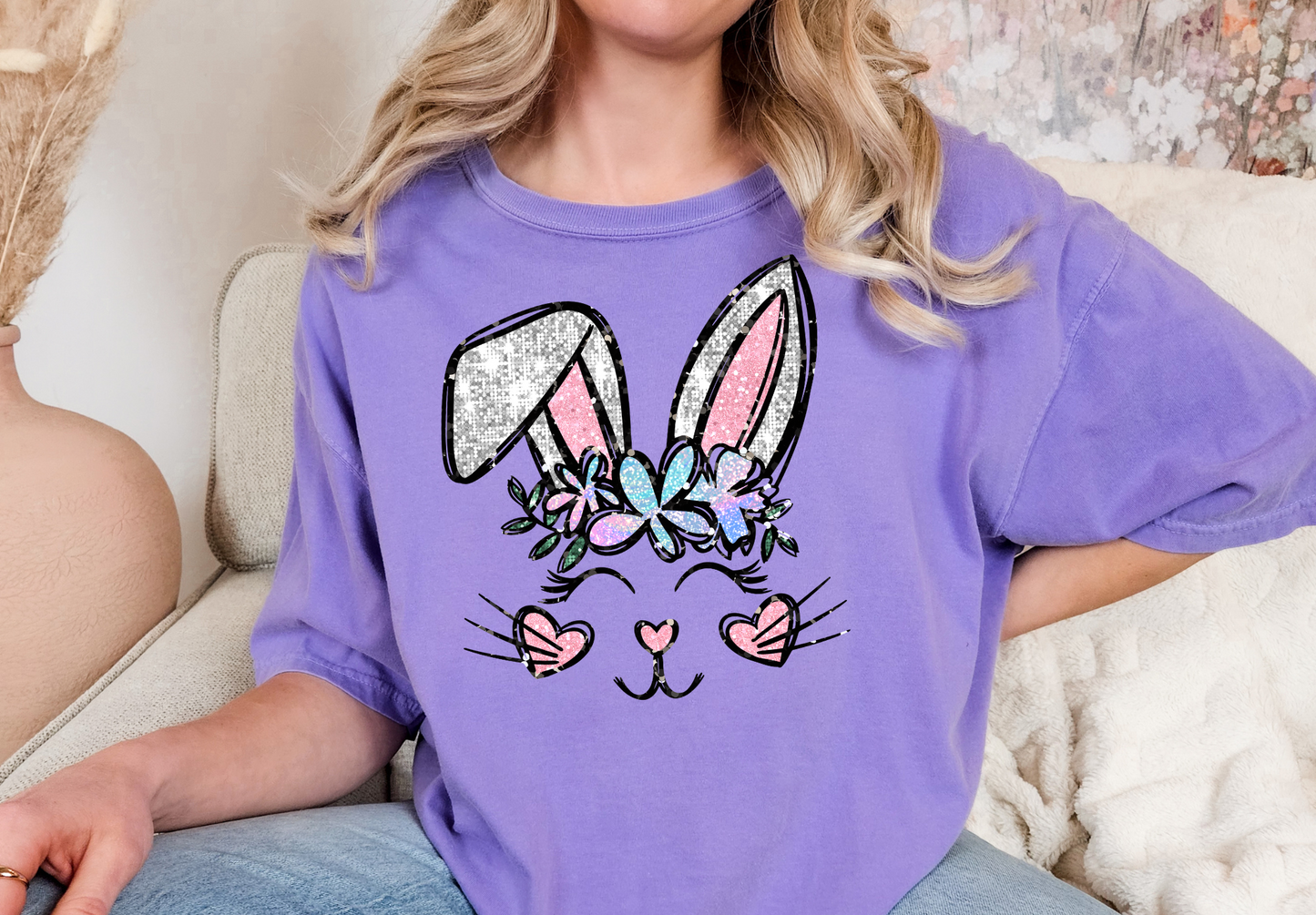 Faux Glitter Bunny Face