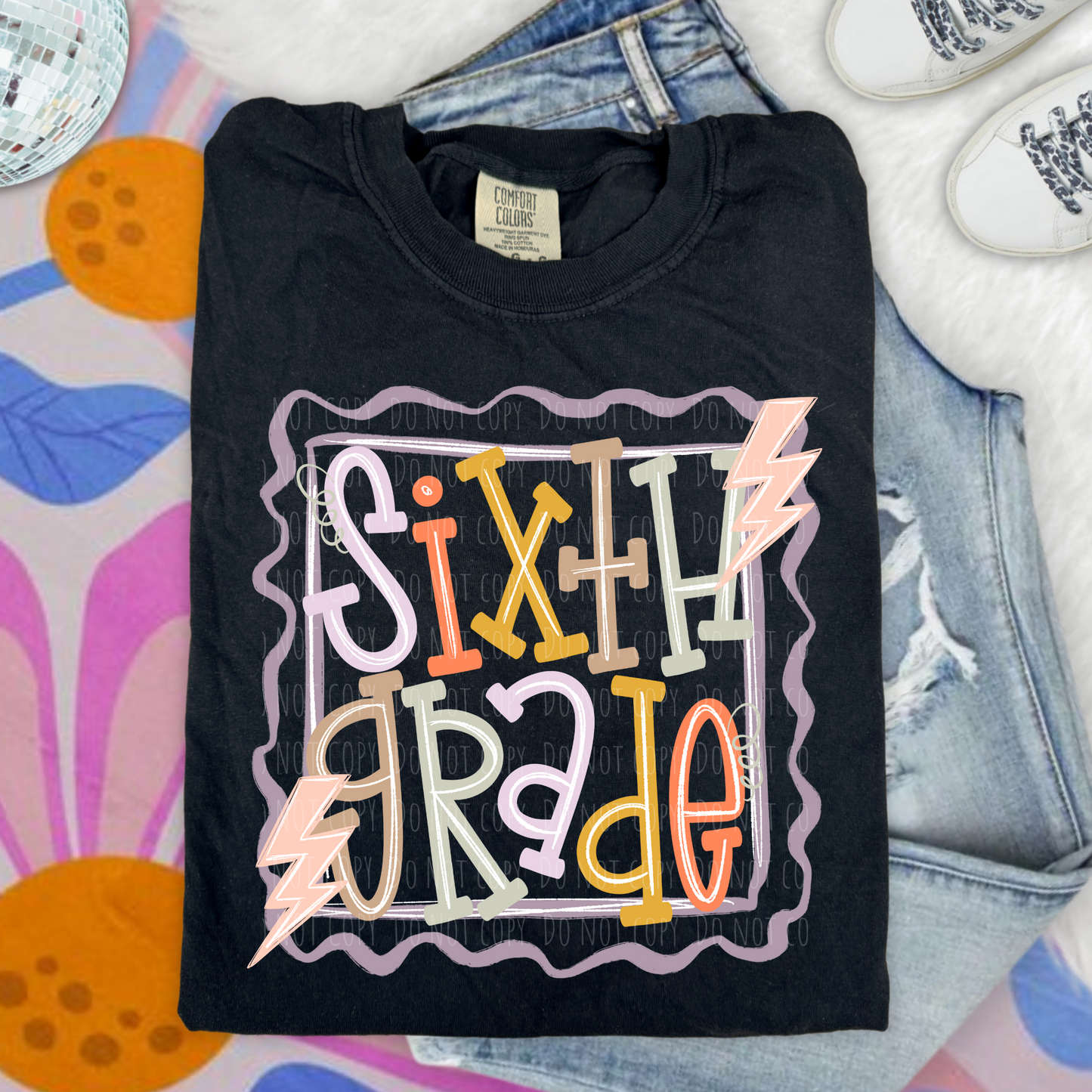 Sixth Grade Lightning Squiggly Frame