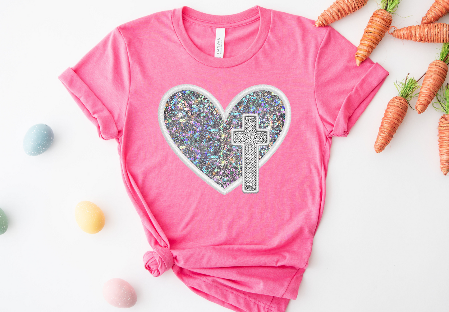 Faux Embroidery Heart Cross