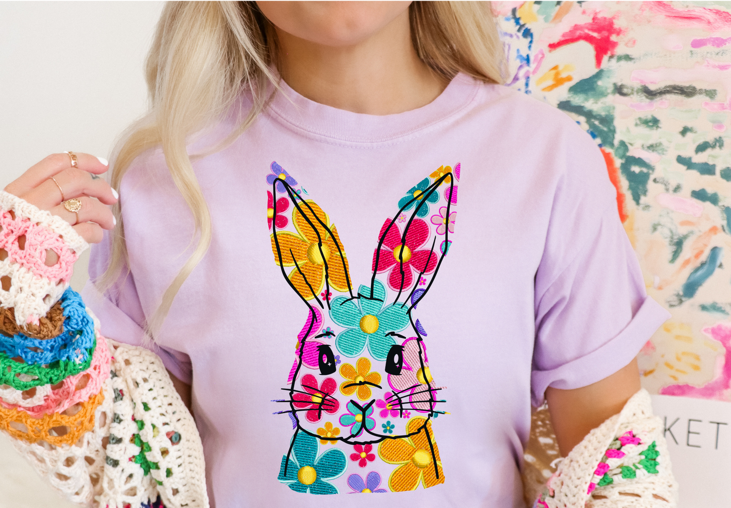 Faux Embroidery Floral Bunny