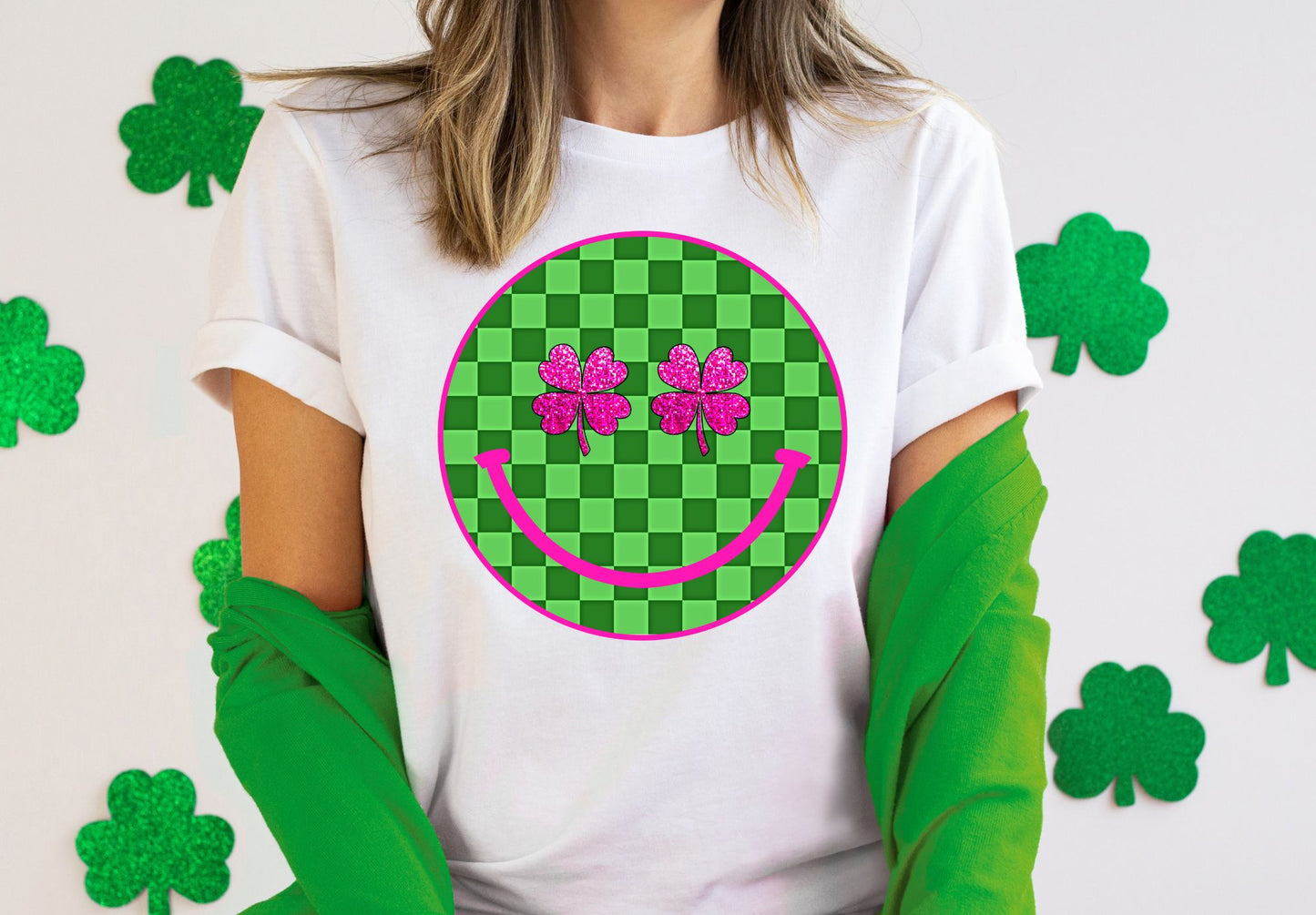 Green Checkered Shamrock Smiley