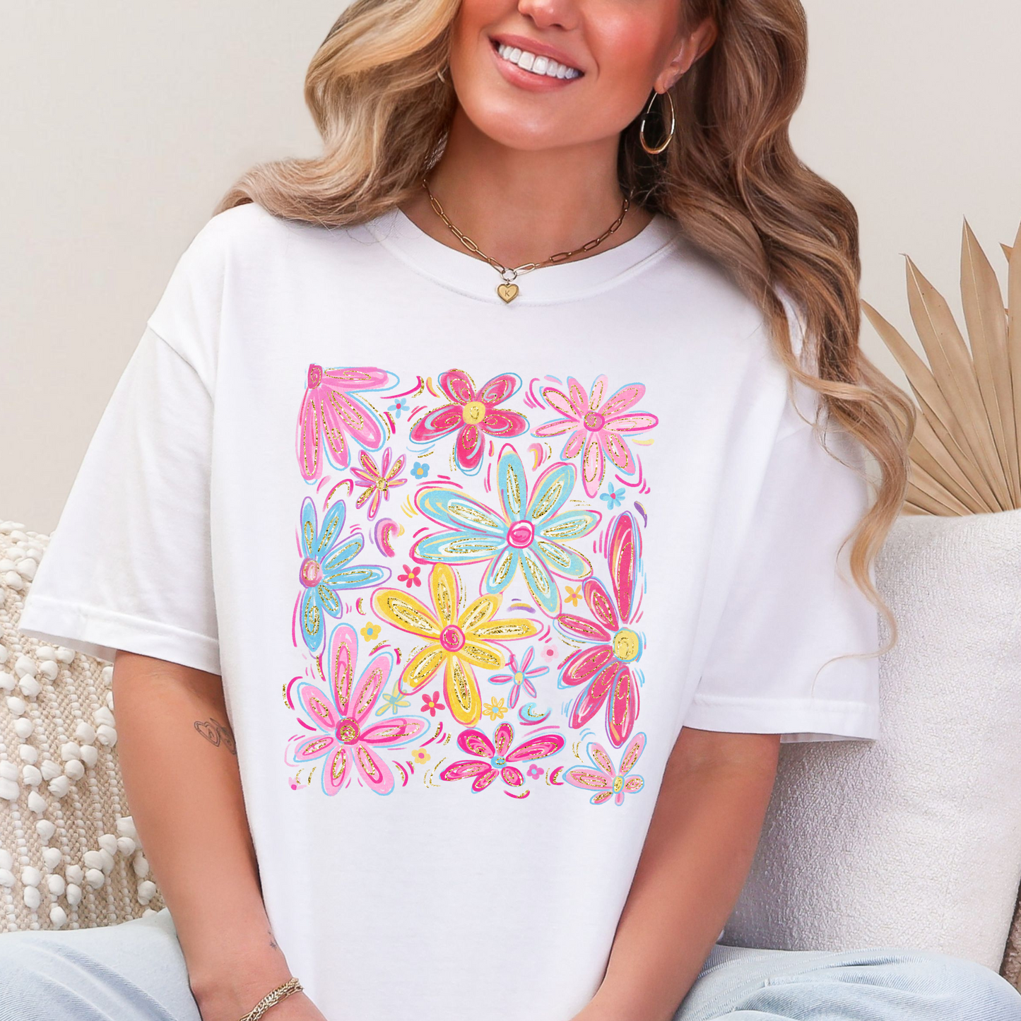 Colorful Flower Faux Glitter Accents