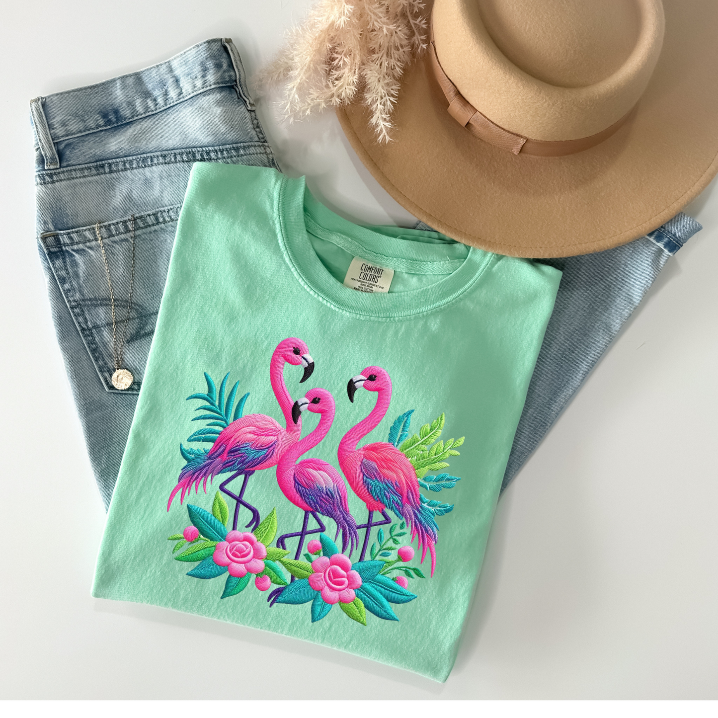 Faux Embroidery Flamingo