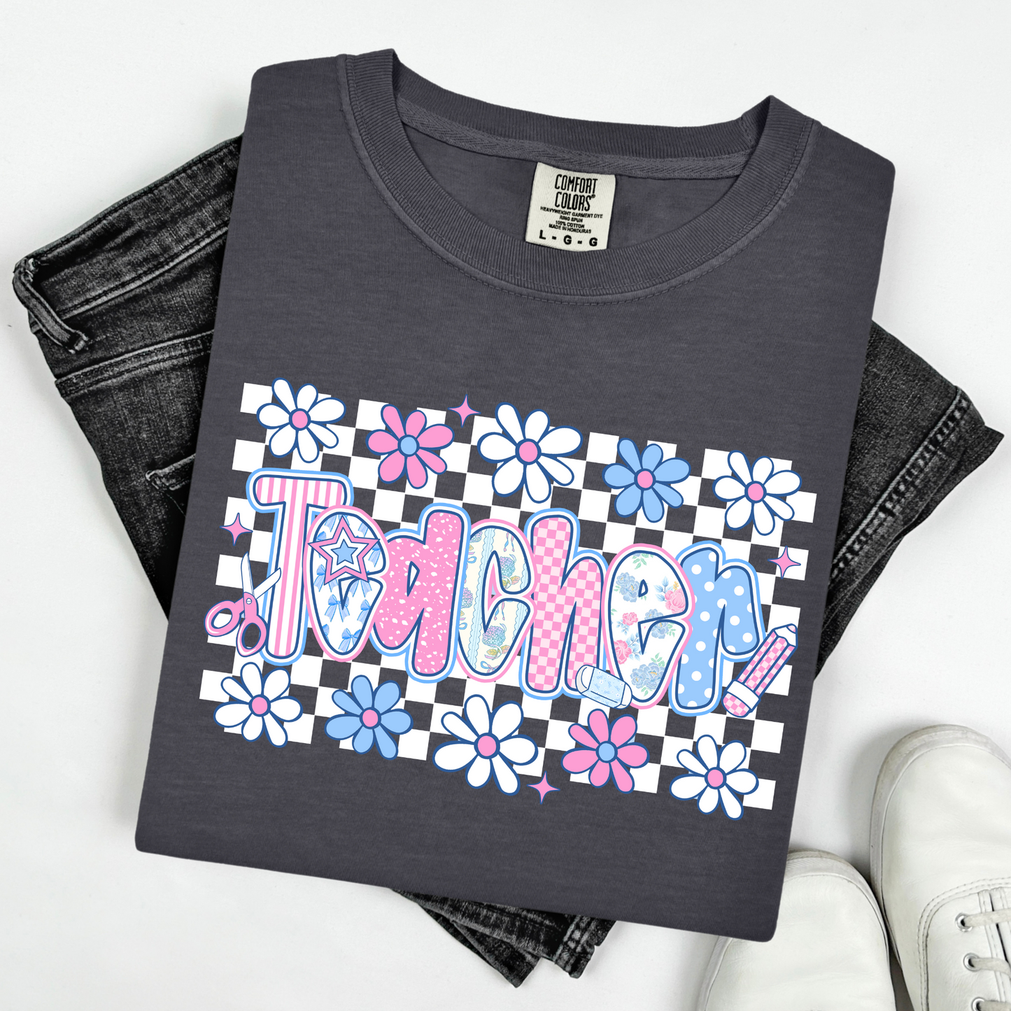 Teacher Checkered Flowers