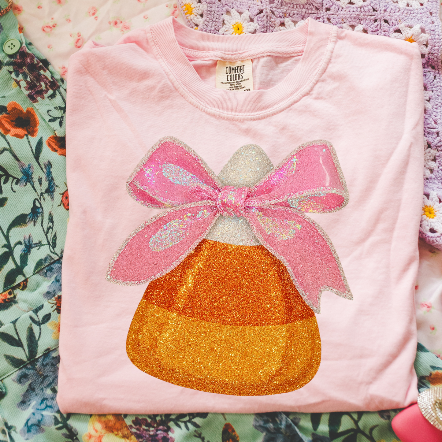 Faux Glitter Coquette Candy Corn