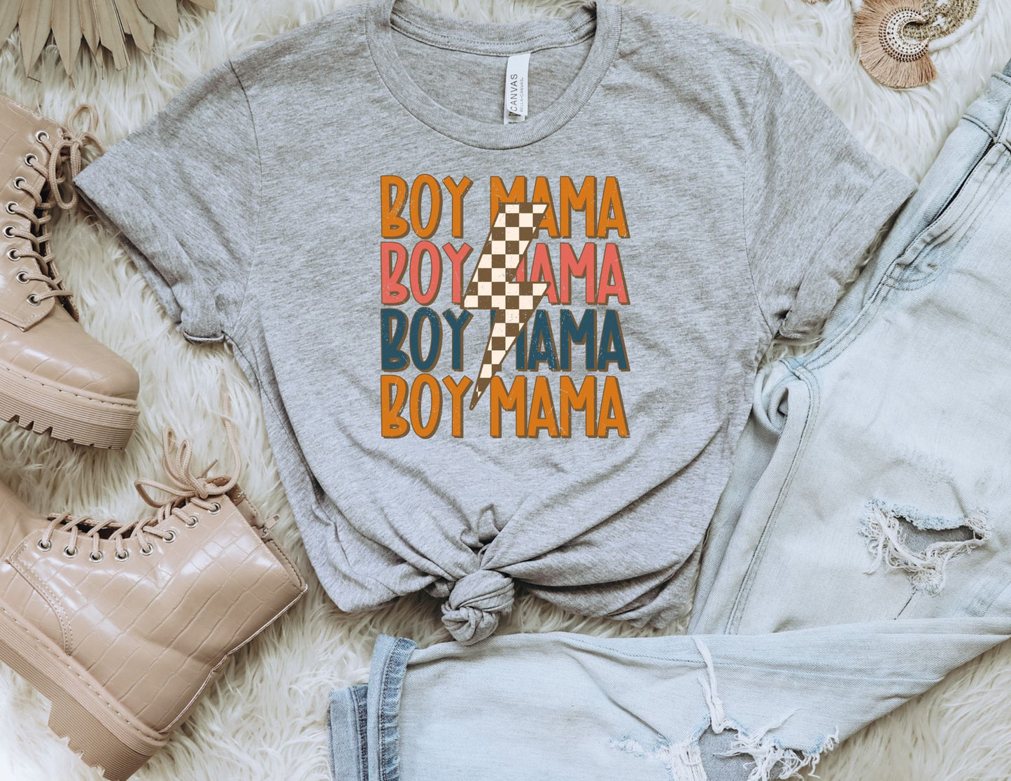 Boy Mom Checkered Lightning