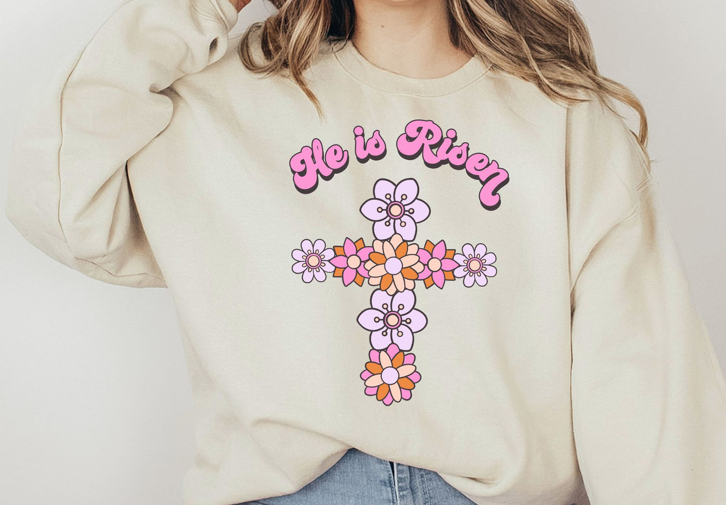 He Is Risen Floral Cross