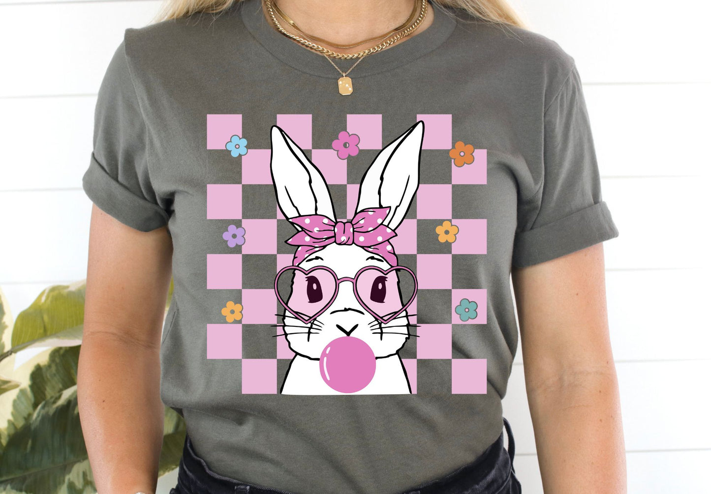 White Bunny Pink Checker