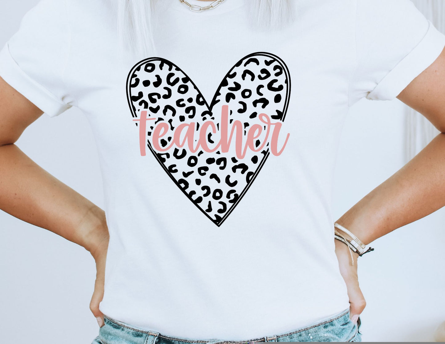 Teacher Leopard Heart DTF Transfer