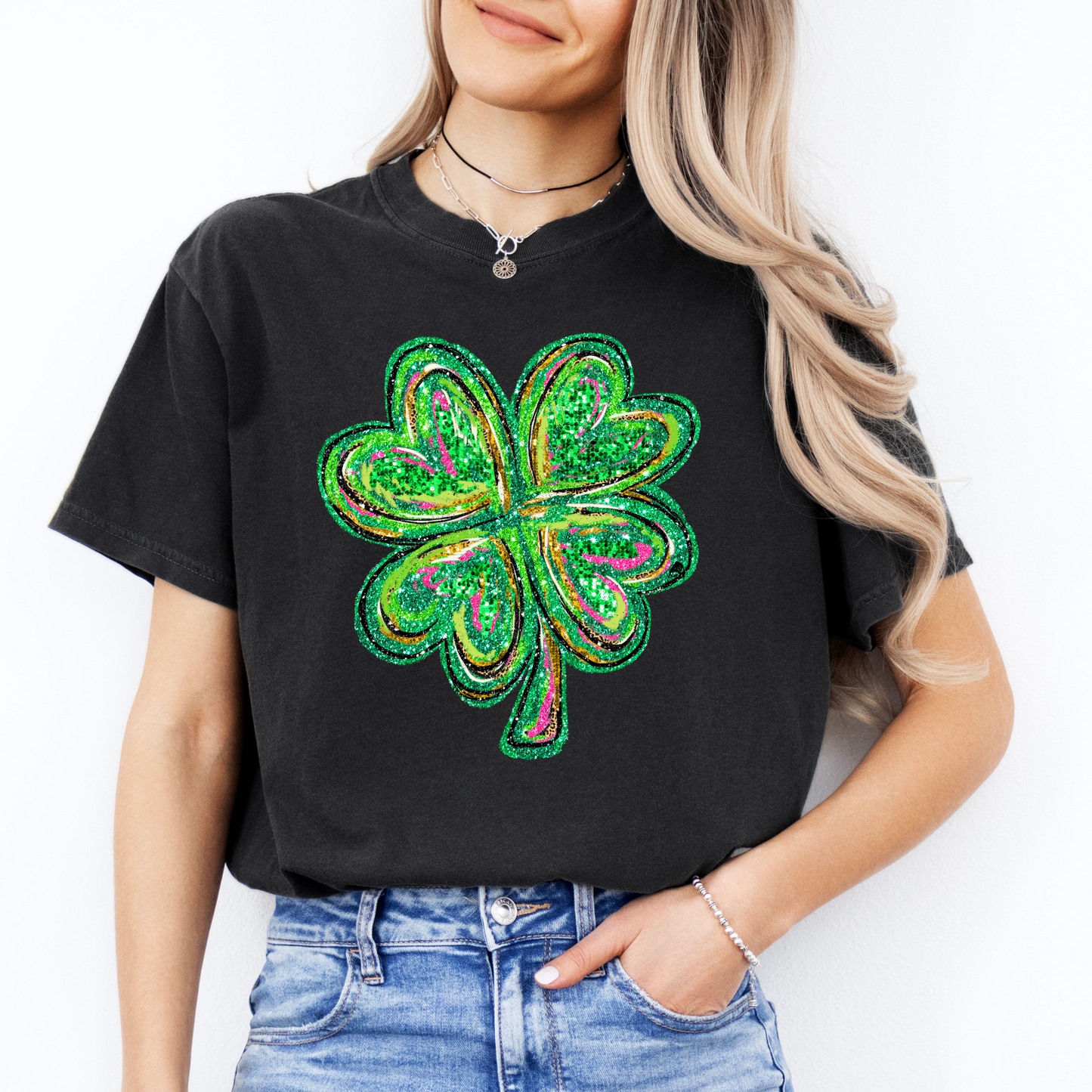 Brushstroke Faux Glitter Shamrock