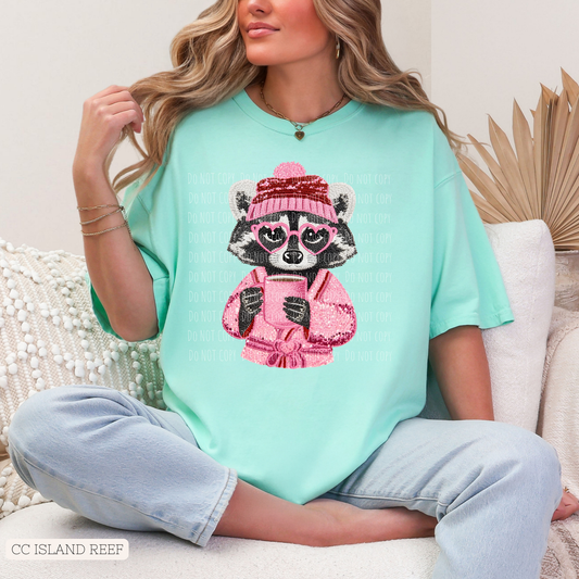 Faux Embroidery/Sequin Raccoon