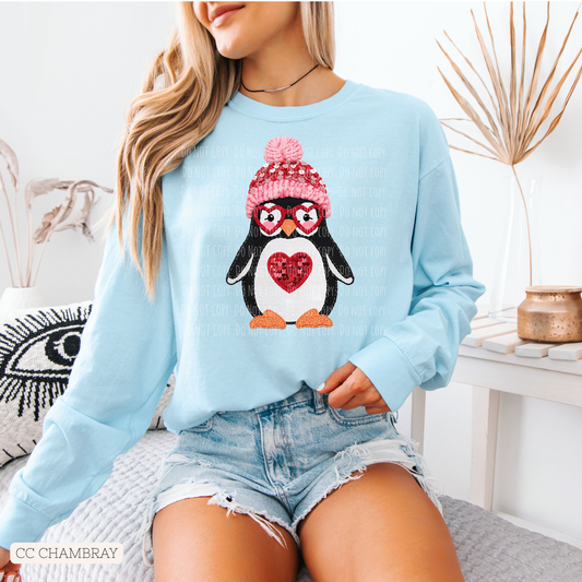 Faux Embroidery/Sequin Winter Penguin