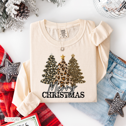 Merry Christmas Faux Sequin Tree Trio