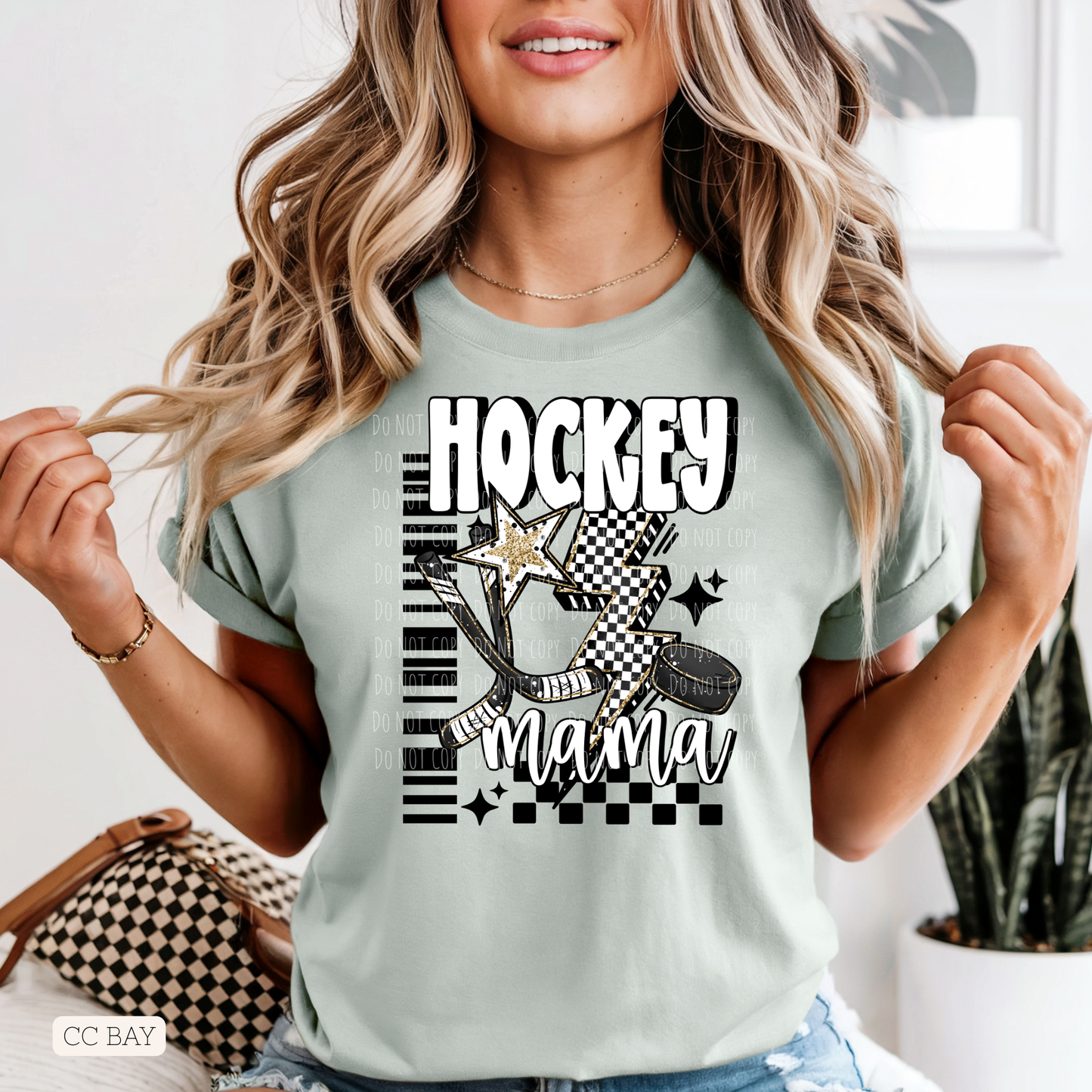 Hockey Mama Checkered Lightning Bolt