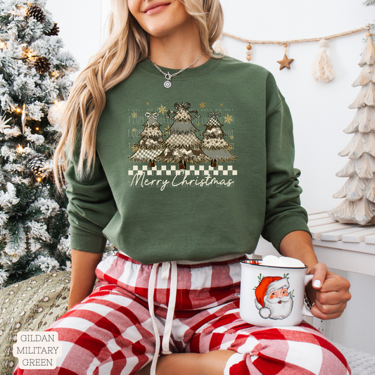 Merry Christmas Checkered Camo Tree Trio