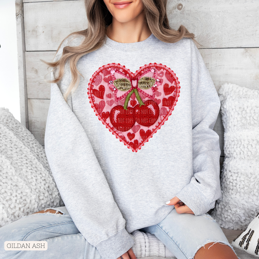 Faux Embroidery Cherry Heart