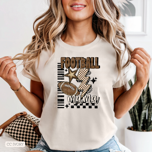 Football Mama Checkered Lightning Bolt