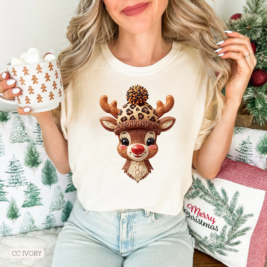 Textured Leopard Hat Reindeer