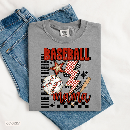 Baseball Mama Checkered Lightning Bolt
