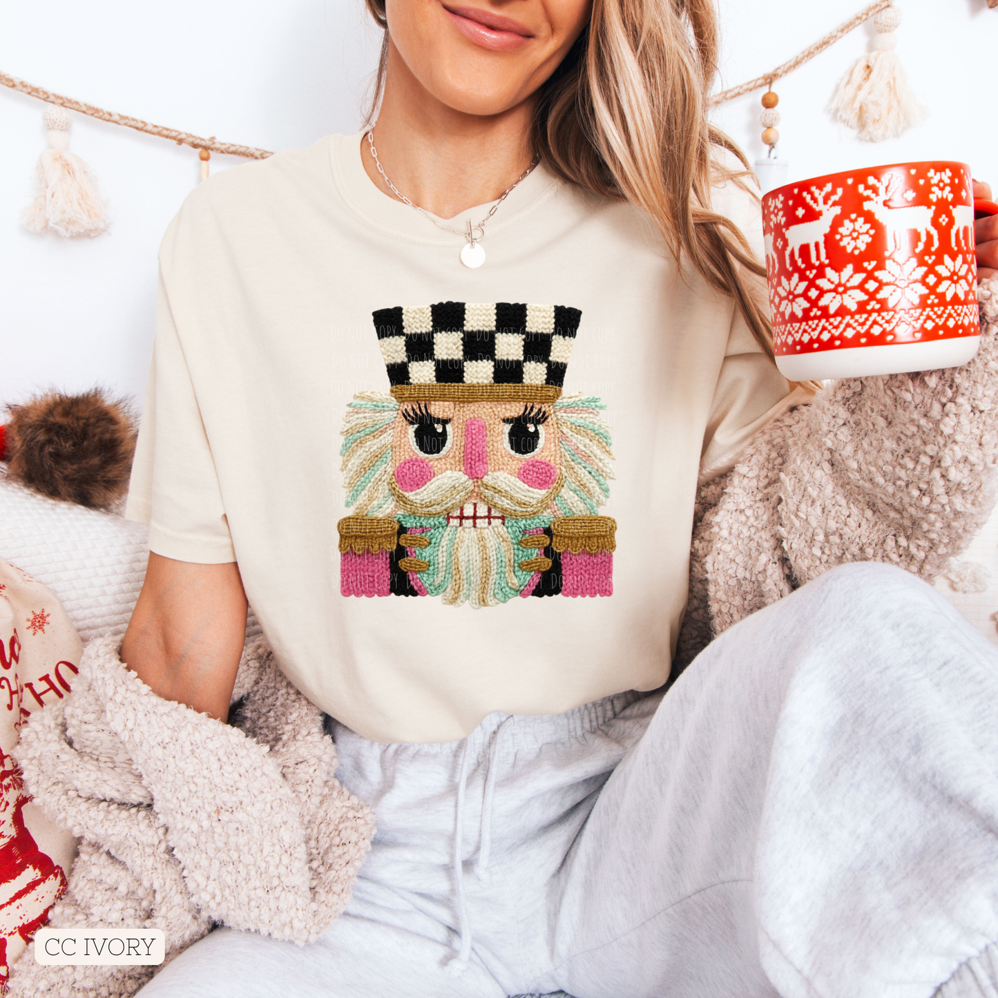 Faux Yarn Checkered Hat Nutcracker