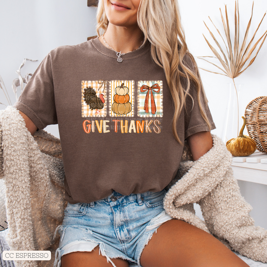 Give Thanks Plaid Squares