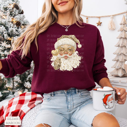 Cute Faux Glitter Leopard Santa