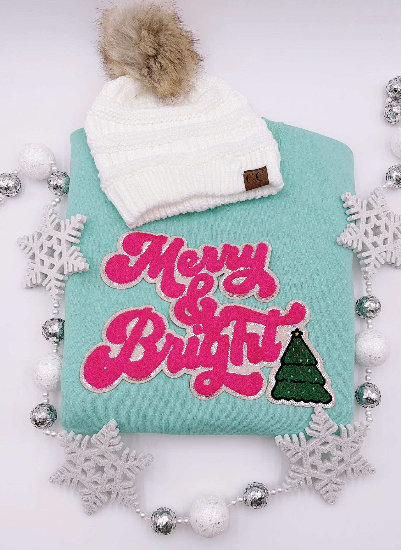 Merry and Bright Christmas Tree Chenille Patch