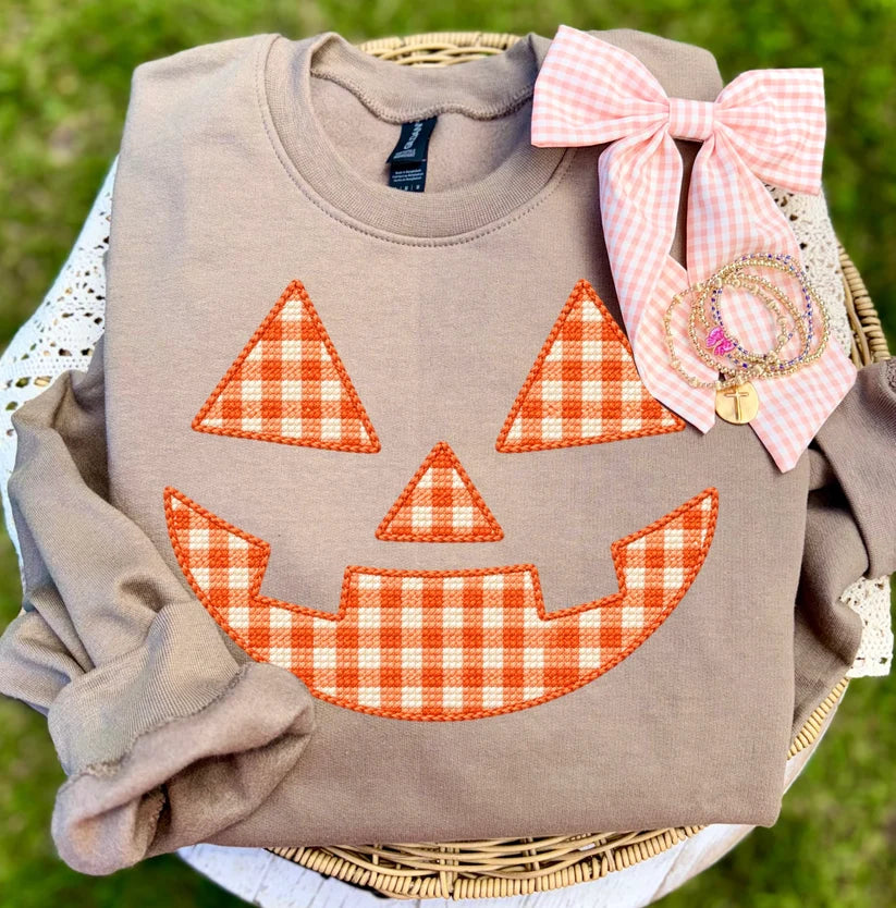 Orange Jack O Lantern Faux Stitch