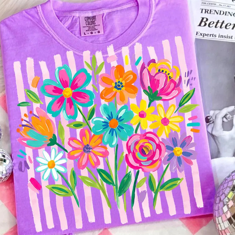 Striped Boho Floral Brushstroke