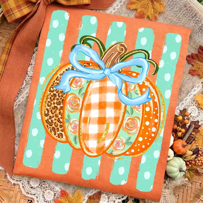 Striped Preppy Fall Pumpkin Glitter