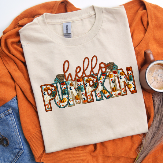 Hello Pumpkin Faux Embroidery