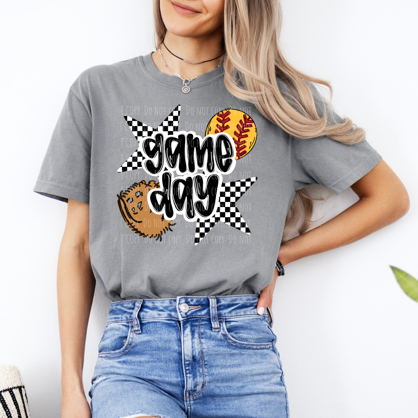 Game Day Softball Checkered Star