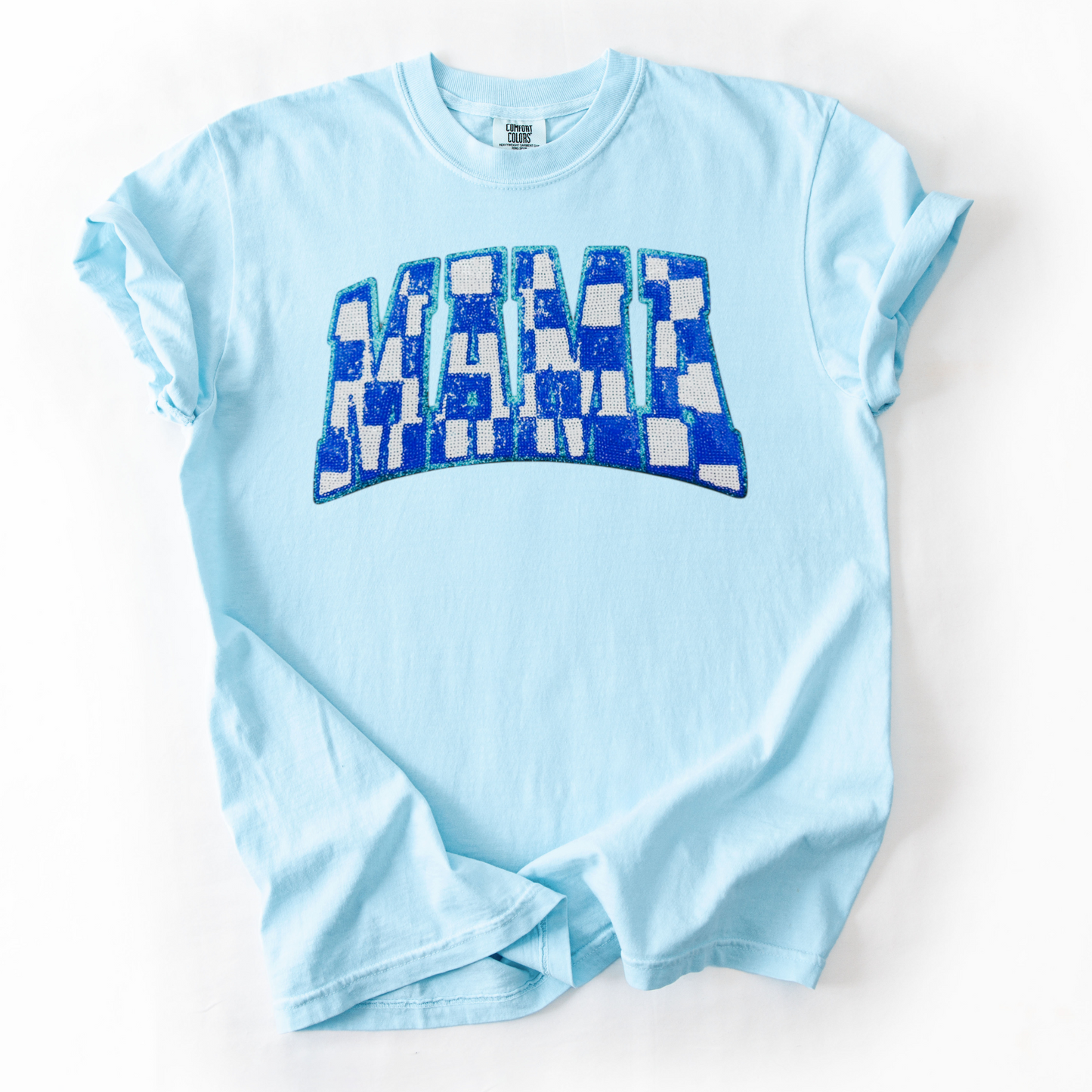 Real Sequin Mama Checkered Blue PATCH