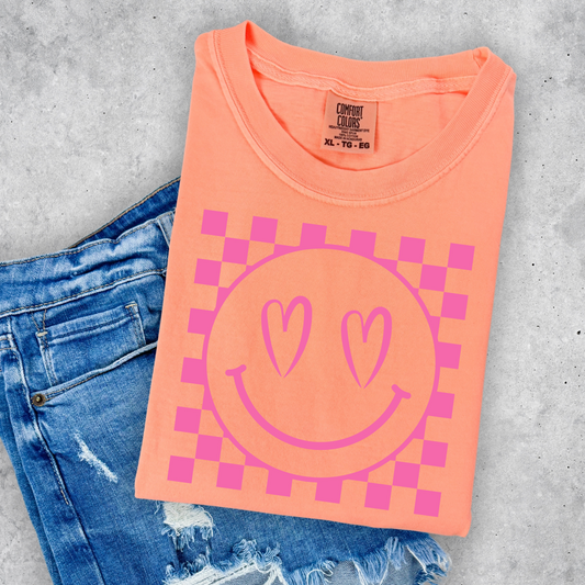 Pink Heart Eye Smile Checkered