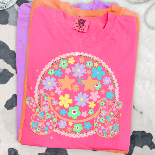Floral Smiley Peace Sign (star eyes)