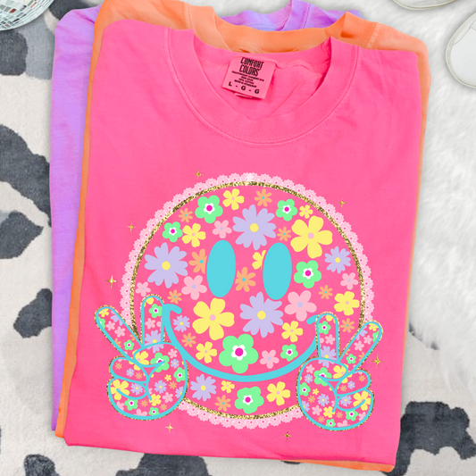 Floral Smiley Peace Sign (blue eyes)