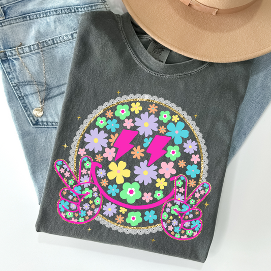 Floral Smiley Peace Sign (purple eyes)